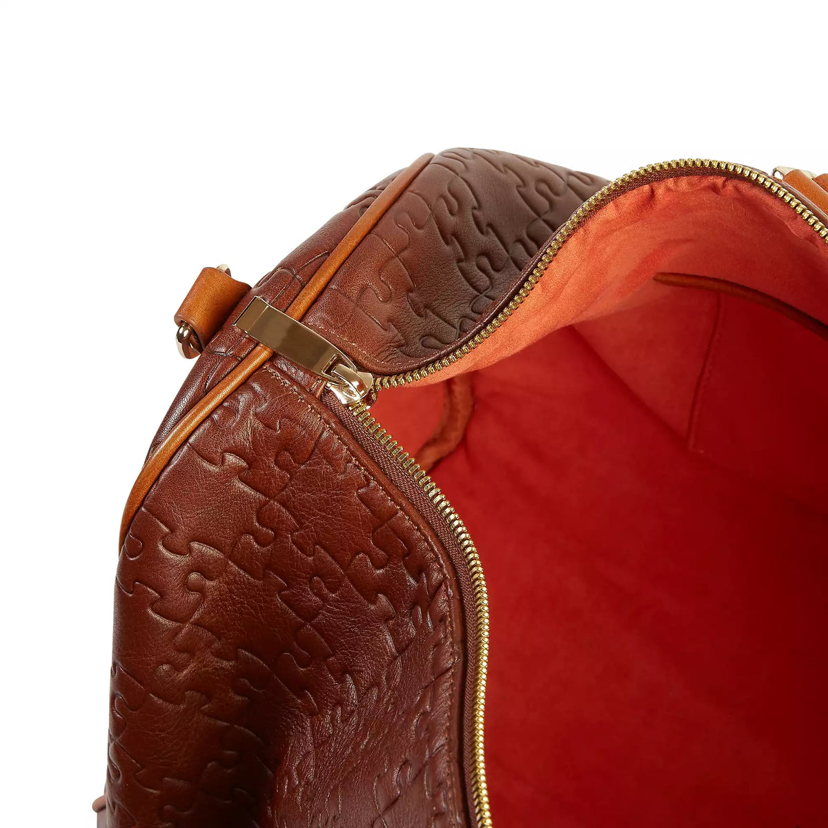 The Abimbola Duffle Bag - Nkari - interior detail with orange lining