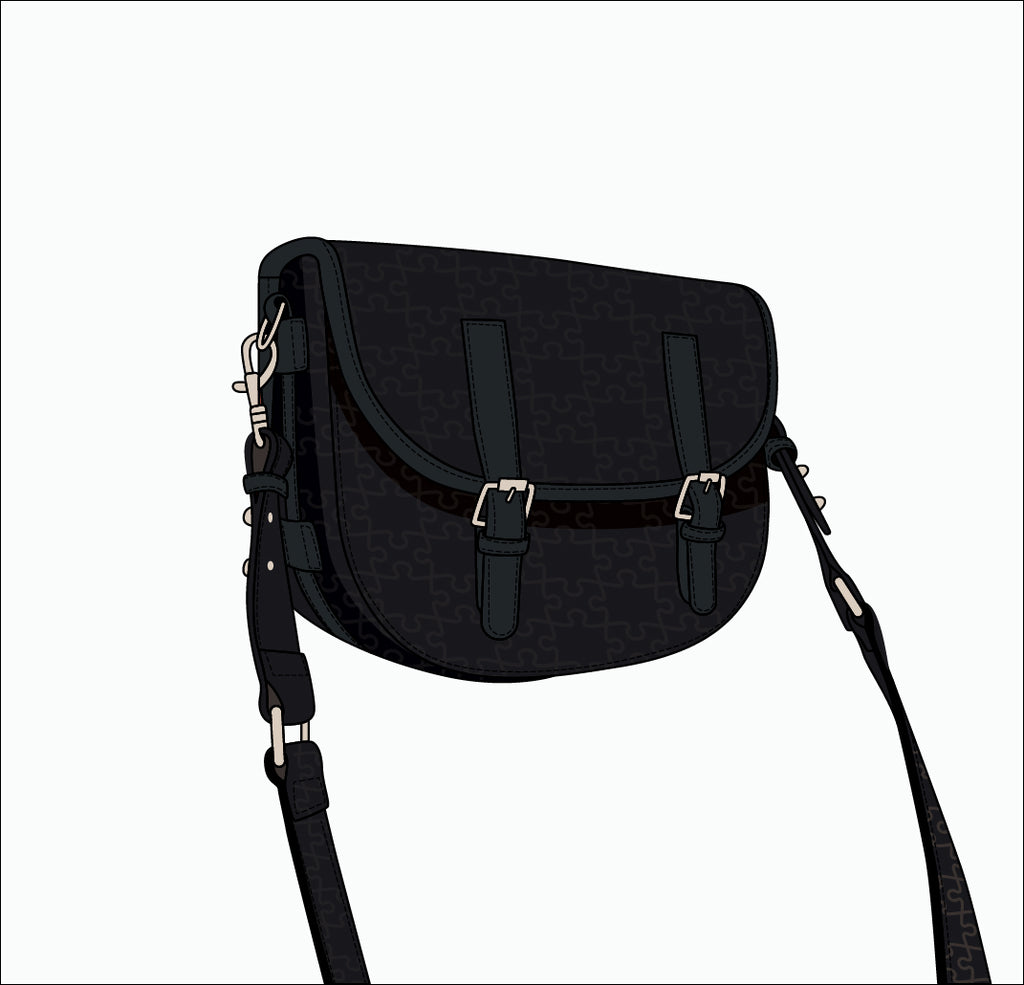 The Aremu Messenger — Black Lychee — product sketch, white background