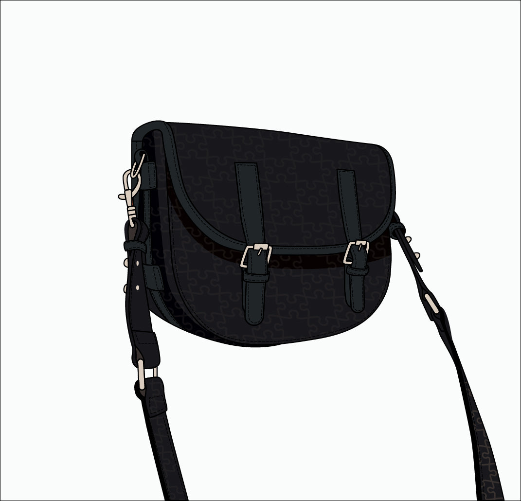 The Aremu Messenger — Black Lychee — product sketch, white background