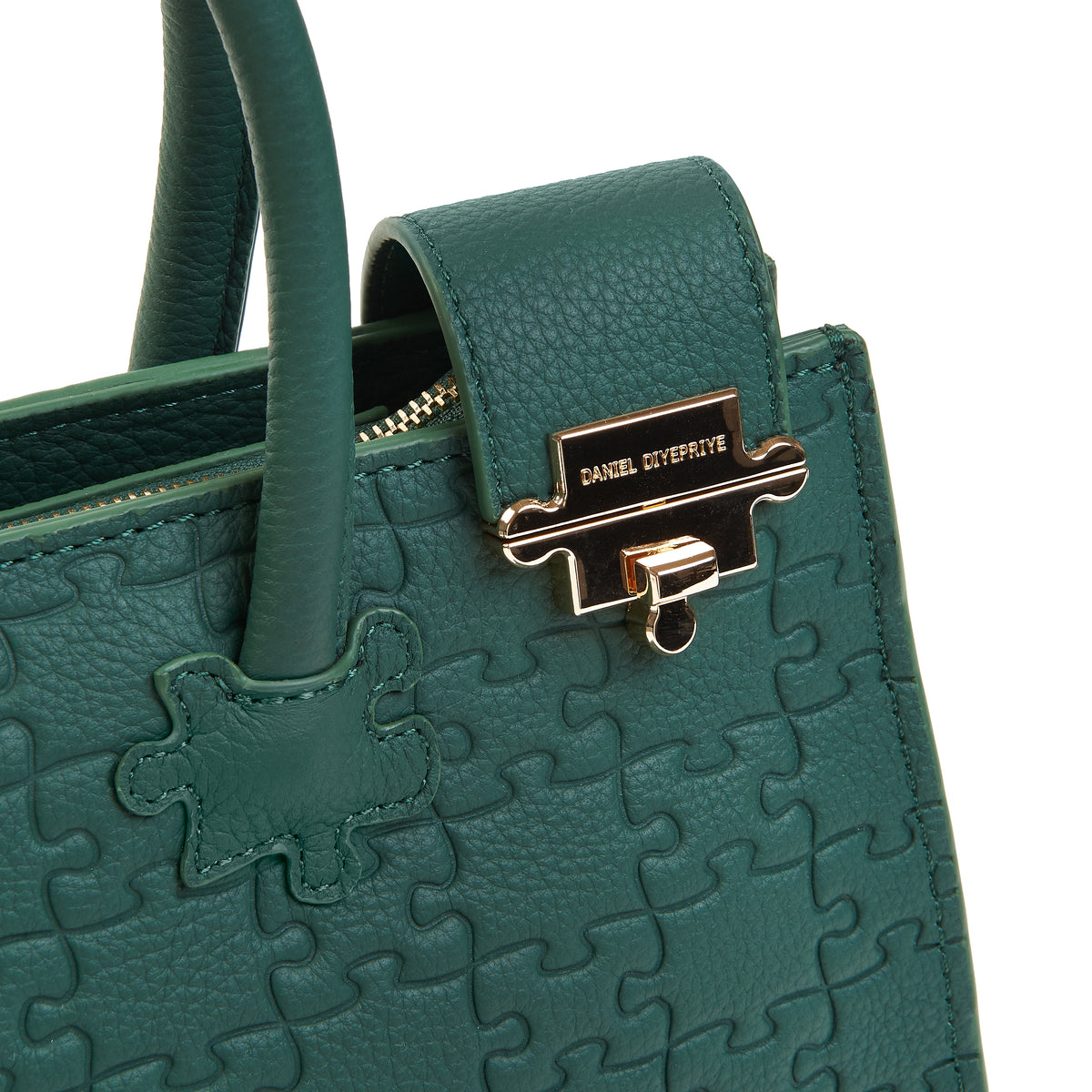 The Ibukun Tote — Green Togo Medium — gold flip-clasp close-up