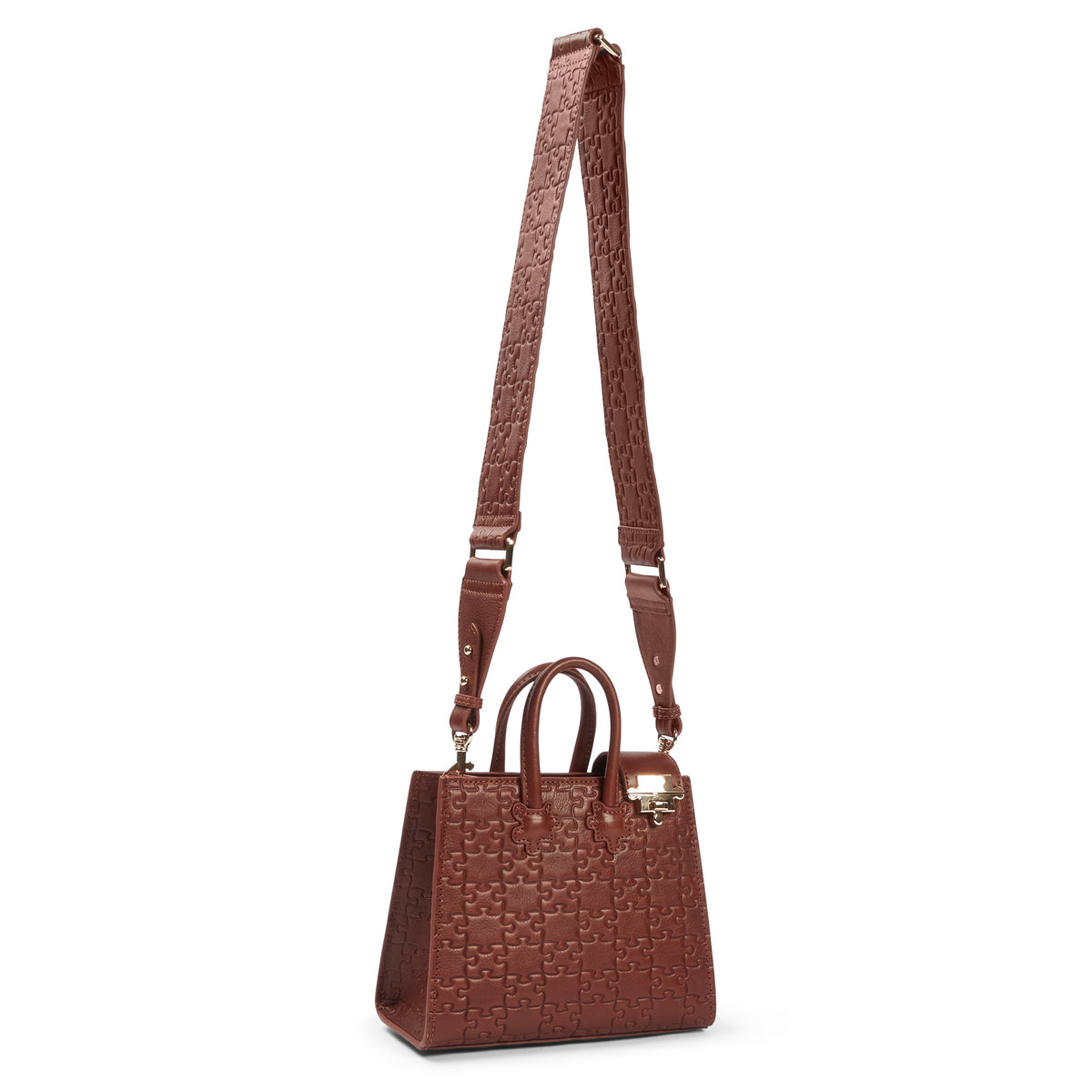 The Ibukun Tiny Tote - Brown Leather with monogram strap