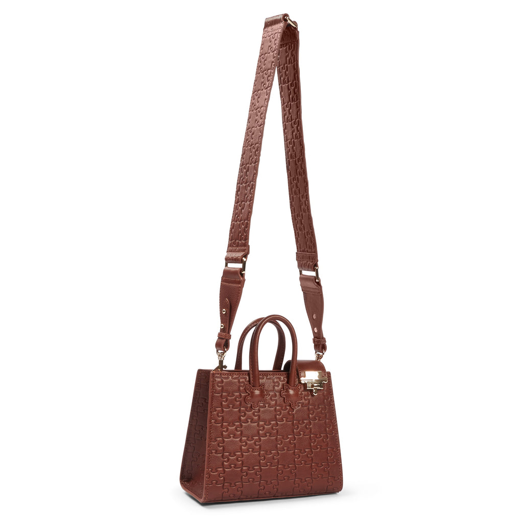 The Ibukun Tiny Tote - Brown Leather with monogram strap