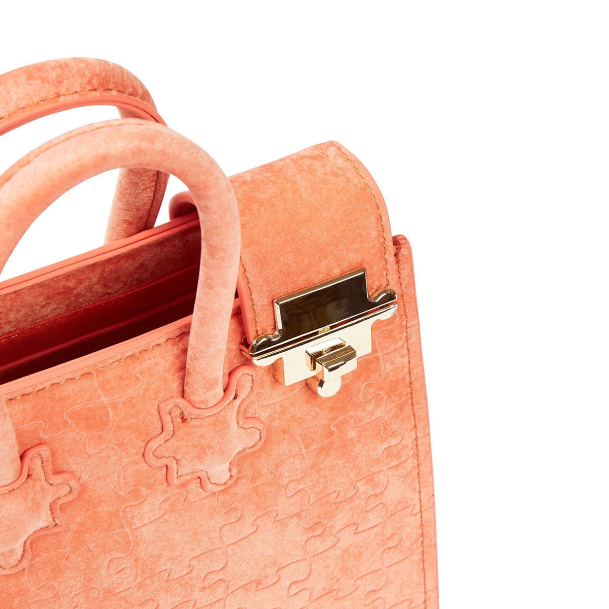The Ibukun Tiny Tote - Coral Suede hardware detail