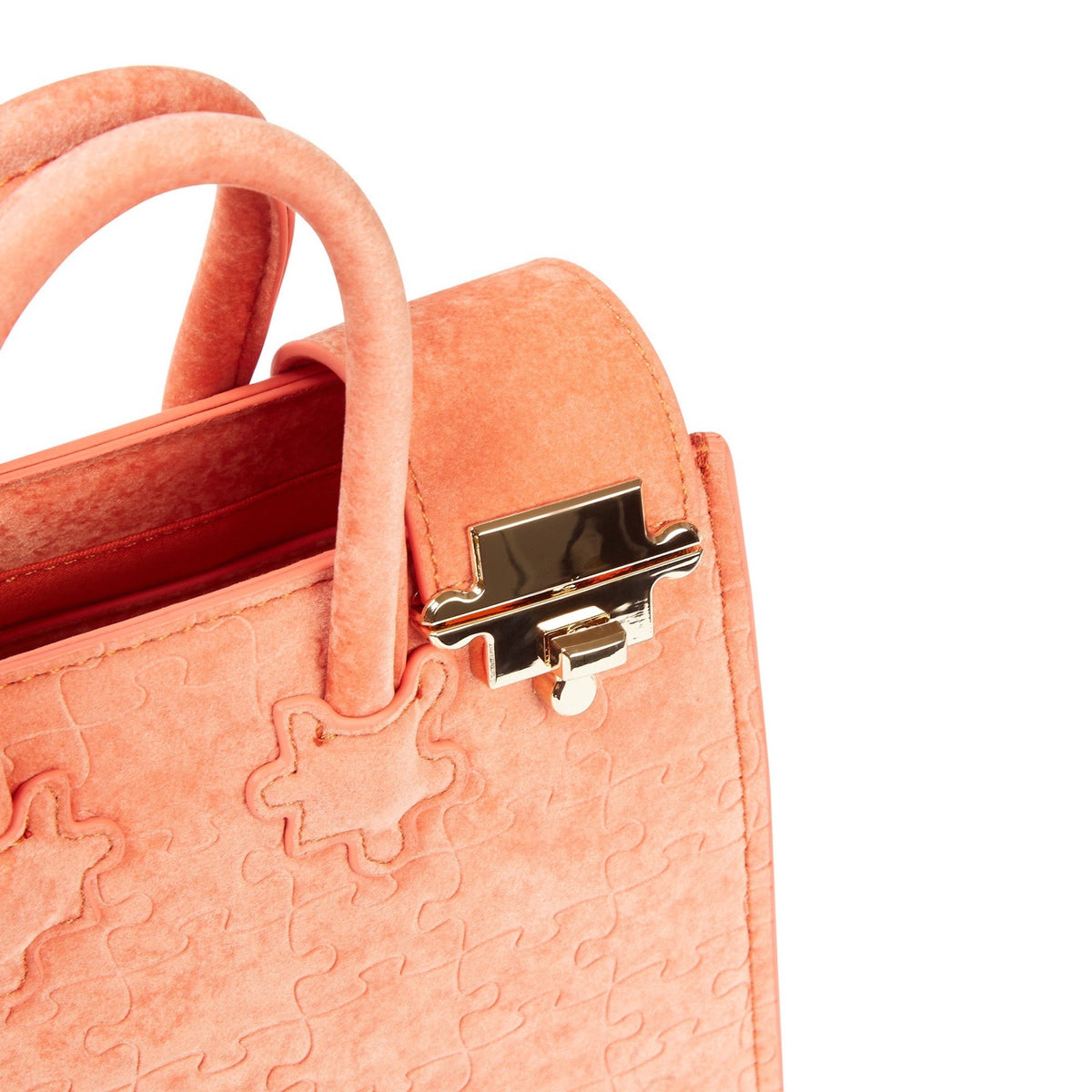 The Ibukun Tiny Tote - Coral Velvet hardware detail