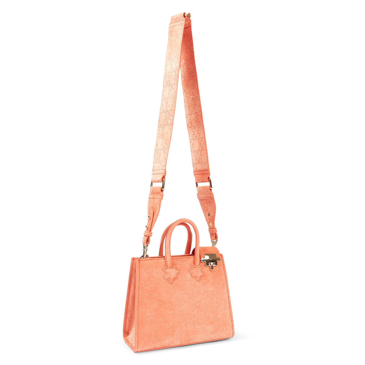 The Ibukun Tiny Tote - Coral Velvet with monogram strap