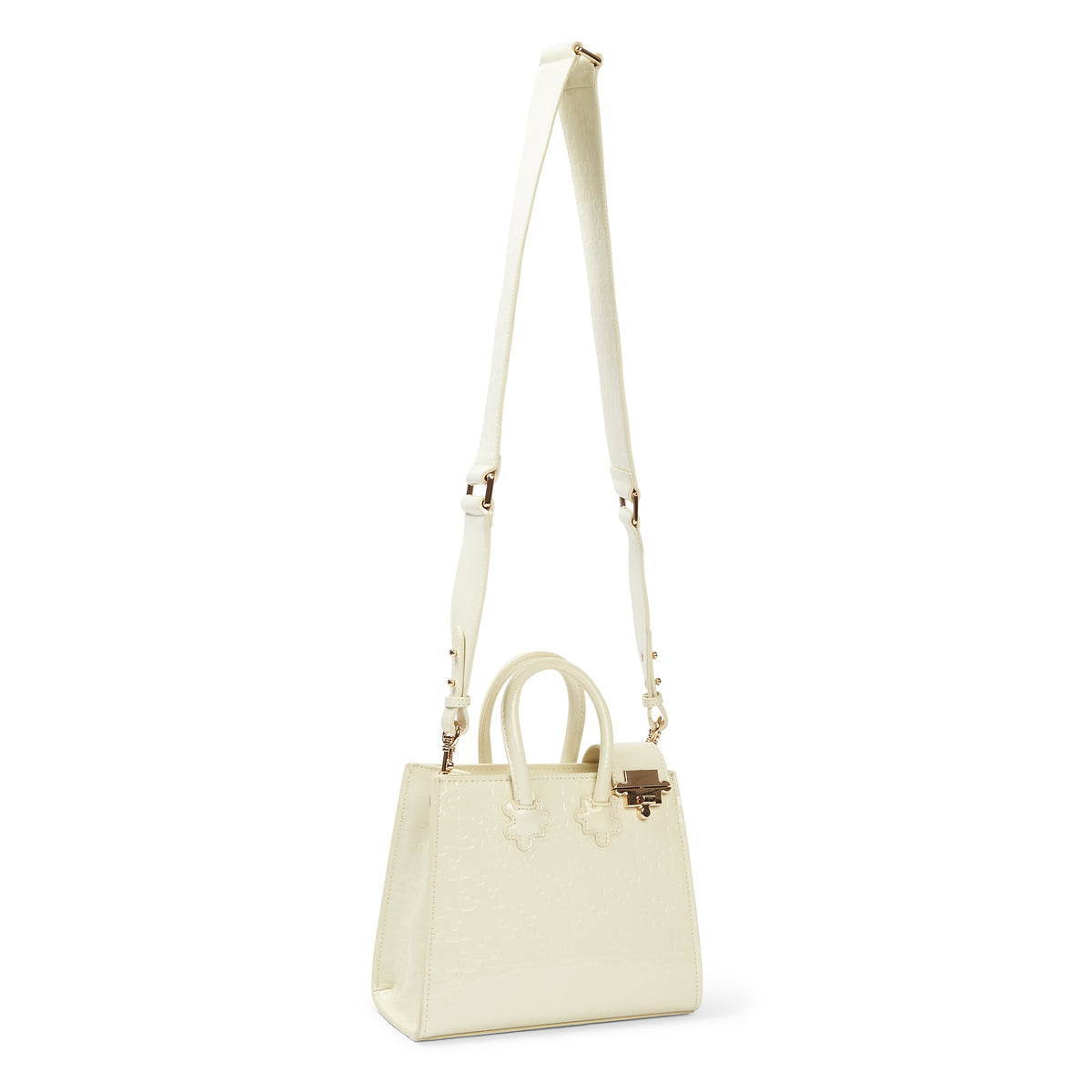 The Ibukun Tiny Tote - Cream Patent with monogram strap