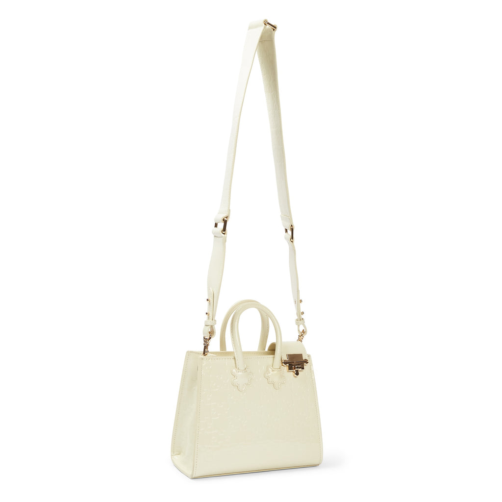 The Ibukun Tiny Tote - Cream Patent with monogram strap