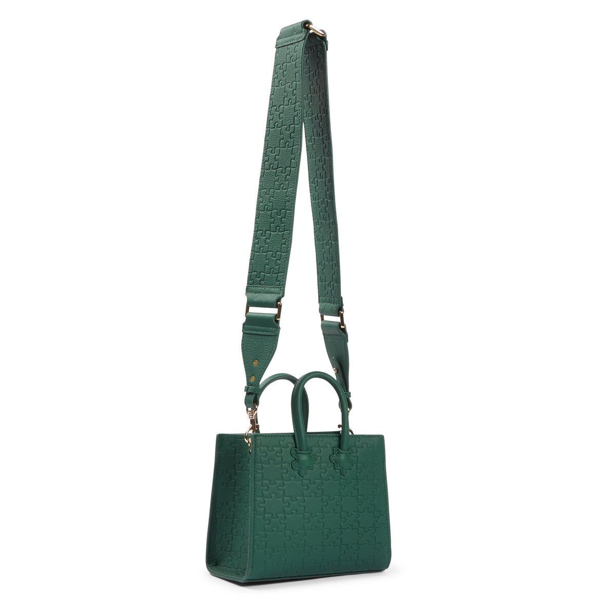 The Ibukun Tiny Tote — Forest Green Togo — with monogram crossbody strap