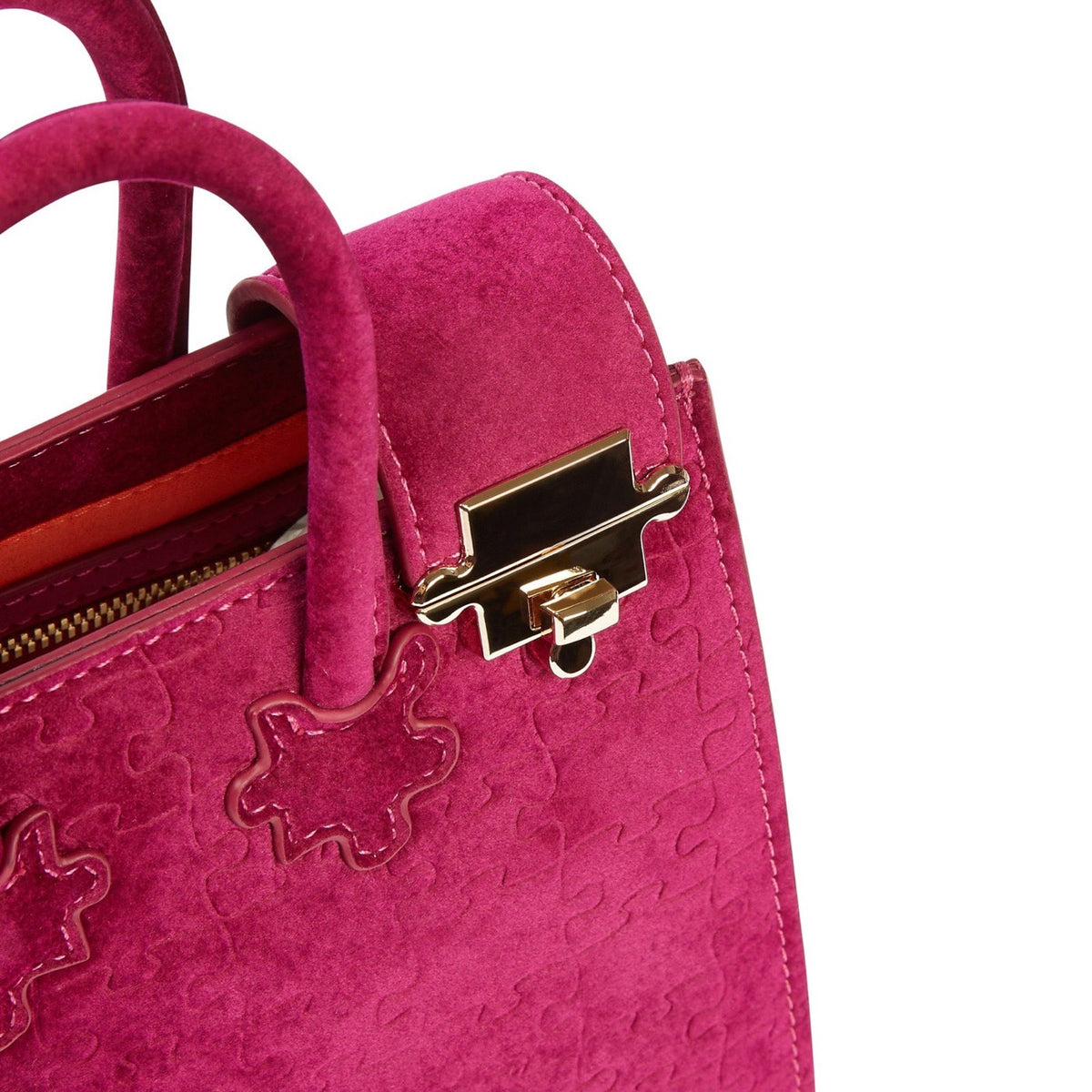 The Ibukun Tiny Tote - Hot Pink Suede hardware detail