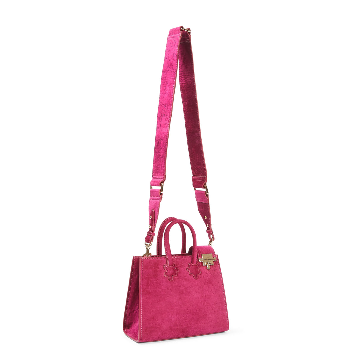 The Ibukun Tiny Tote - Hot Pink Suede with monogram strap