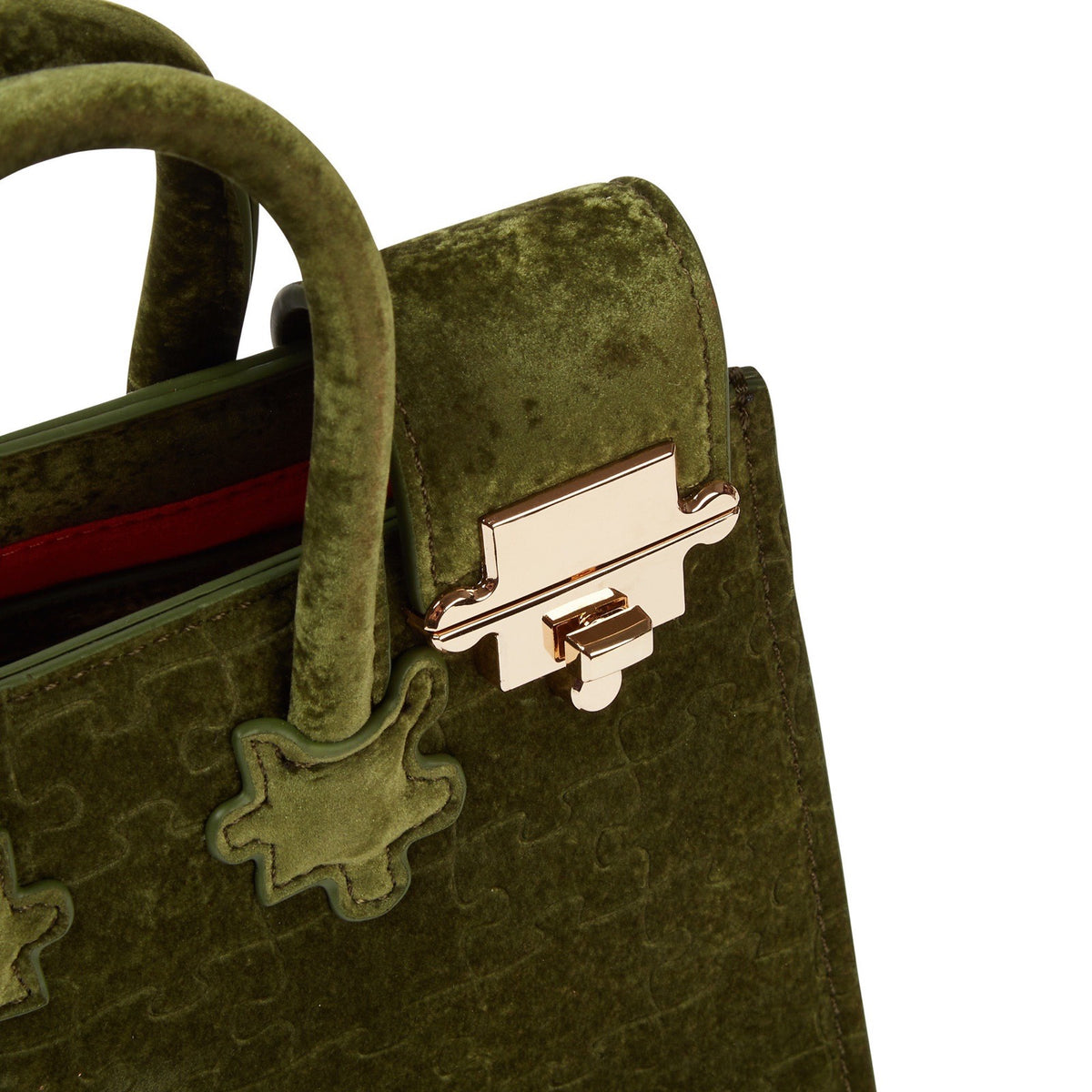 The Ibukun Tiny Tote - Olive Velvet hardware detail