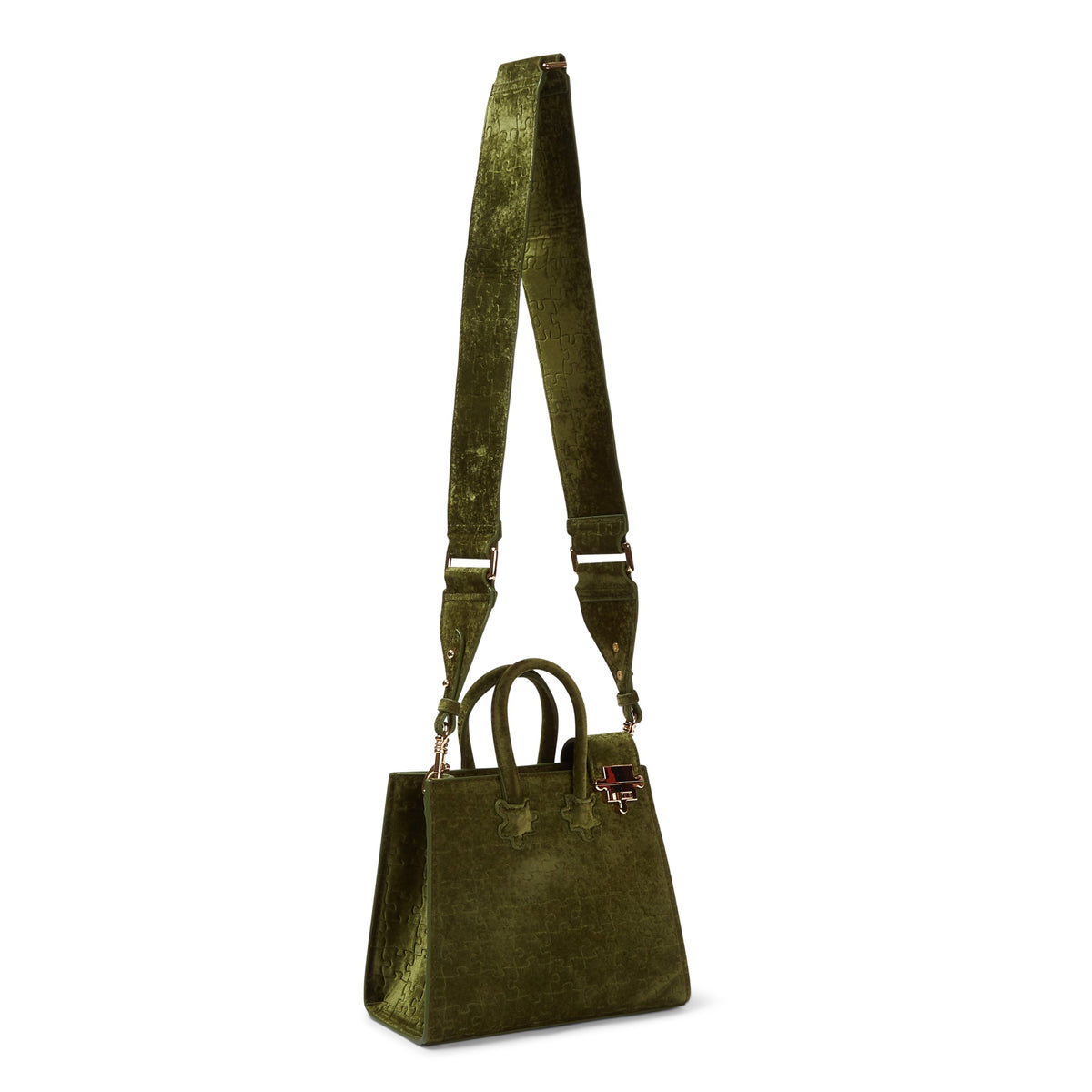 The Ibukun Tiny Tote - Olive Velvet with monogram strap