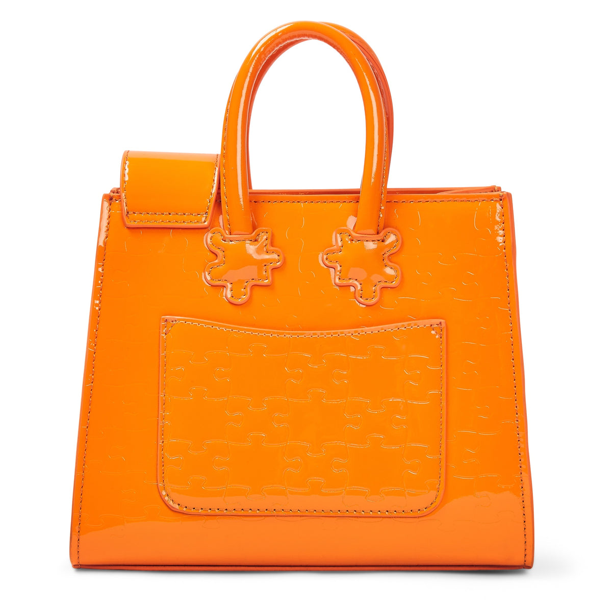 The Ibukun Tiny Tote - Orange Patent back with pocket