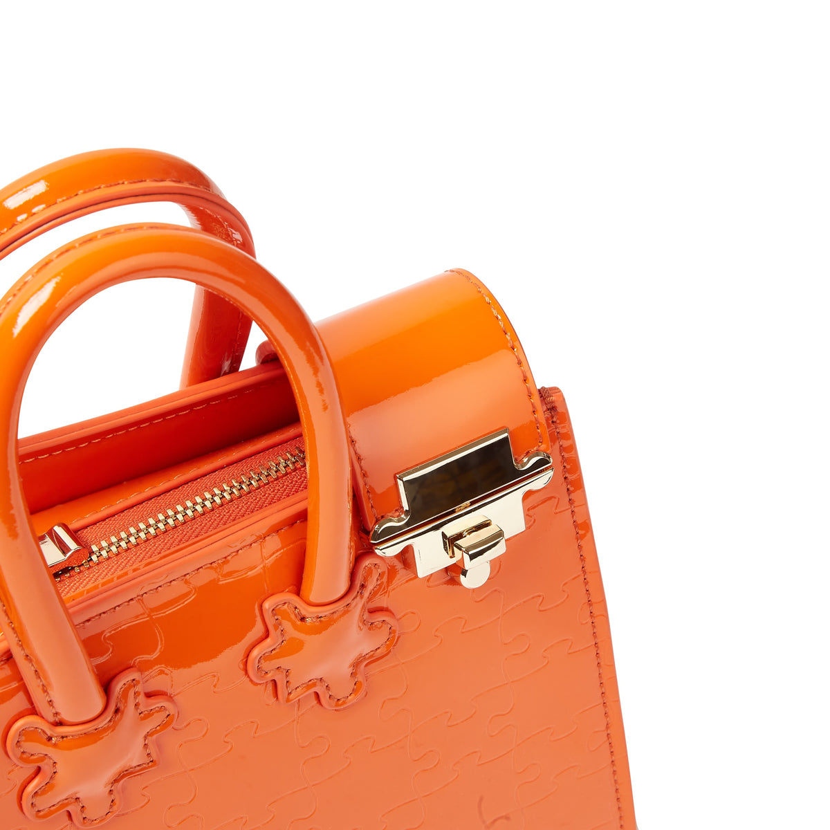 The Ibukun Tiny Tote - Orange Patent hardware detail