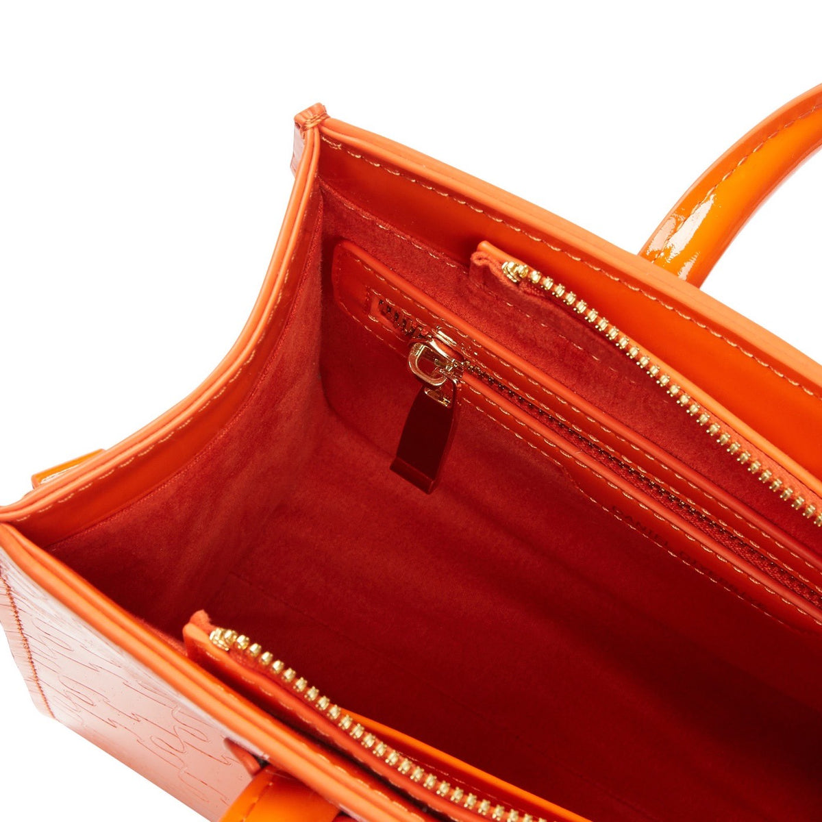 The Ibukun Tiny Tote - Orange Patent interior