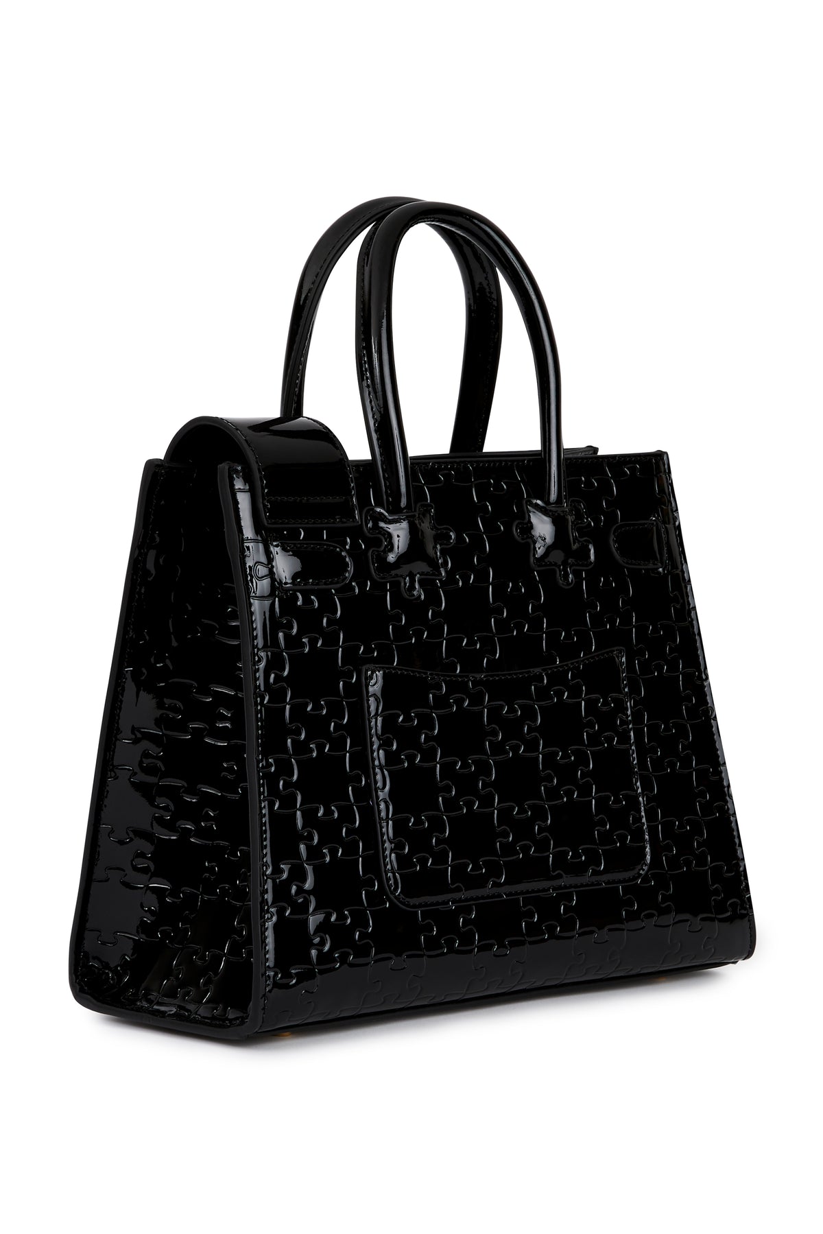 The Ibukun Tote — Black Patent — 3/4 back angle