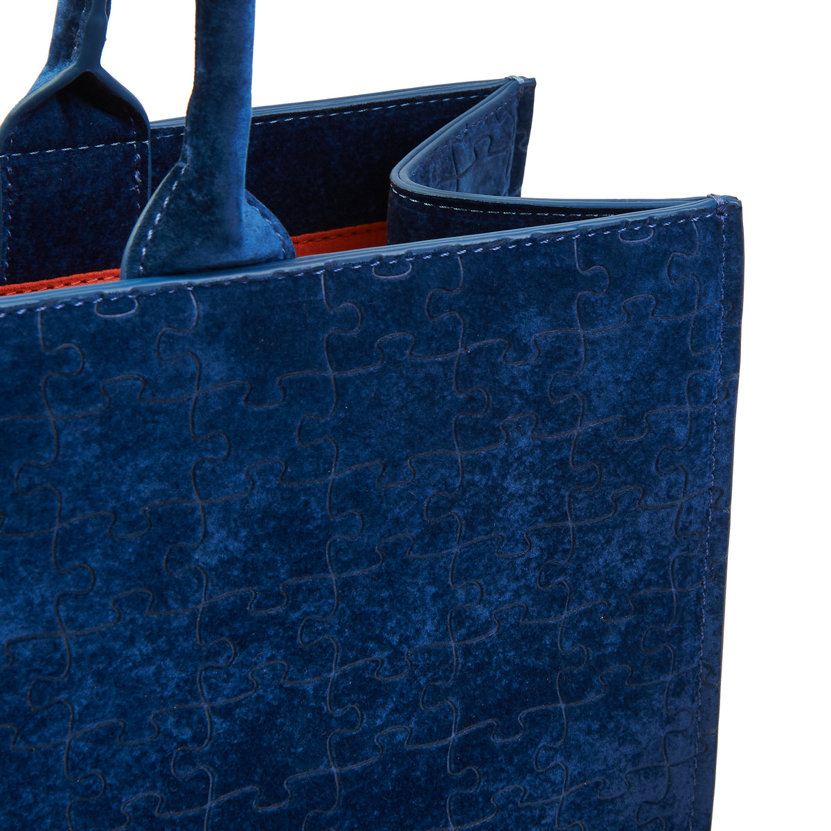 The Kemi Square Shopper — Blue Velvet — top detail