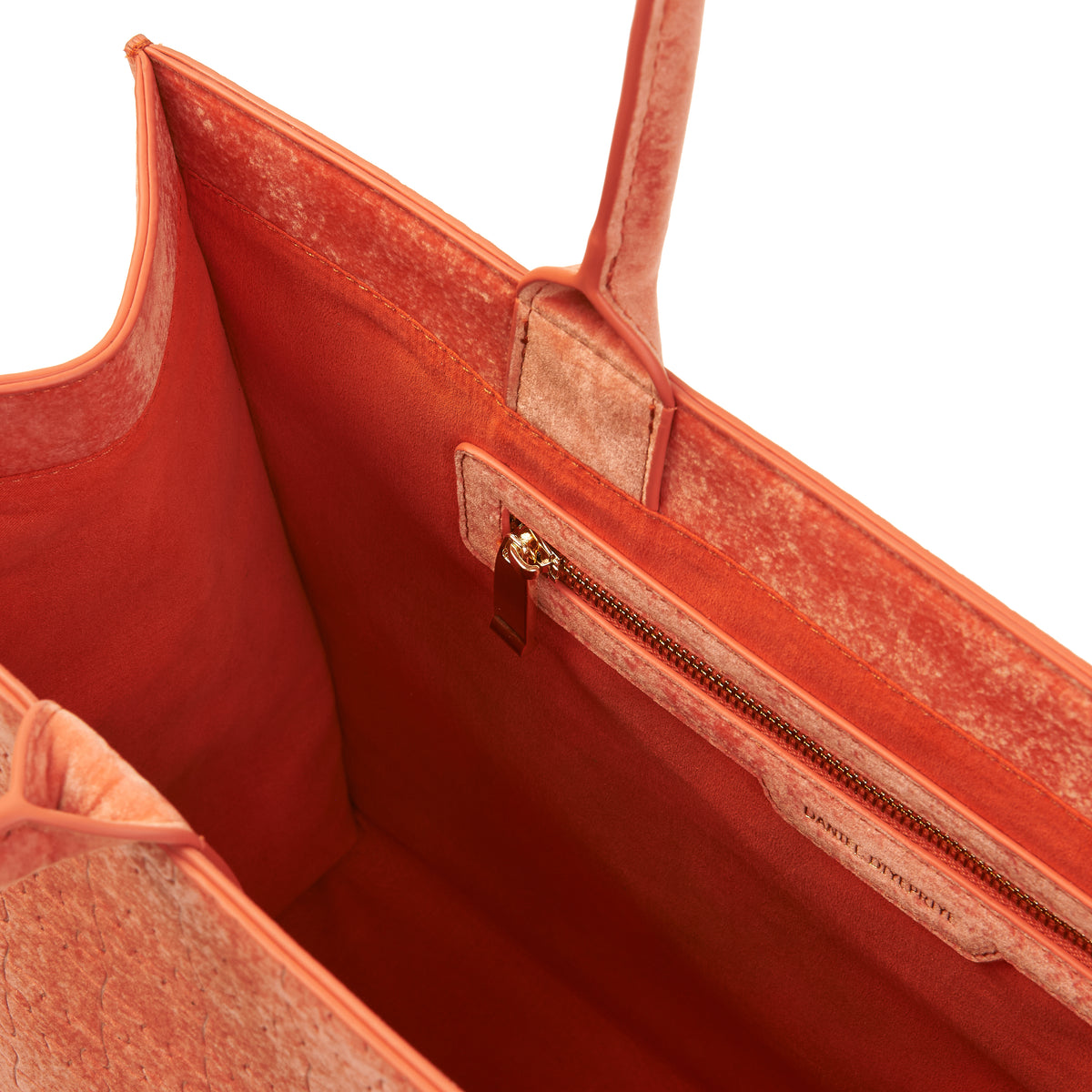 The Kemi Square Shopper — Coral Velvet — interior