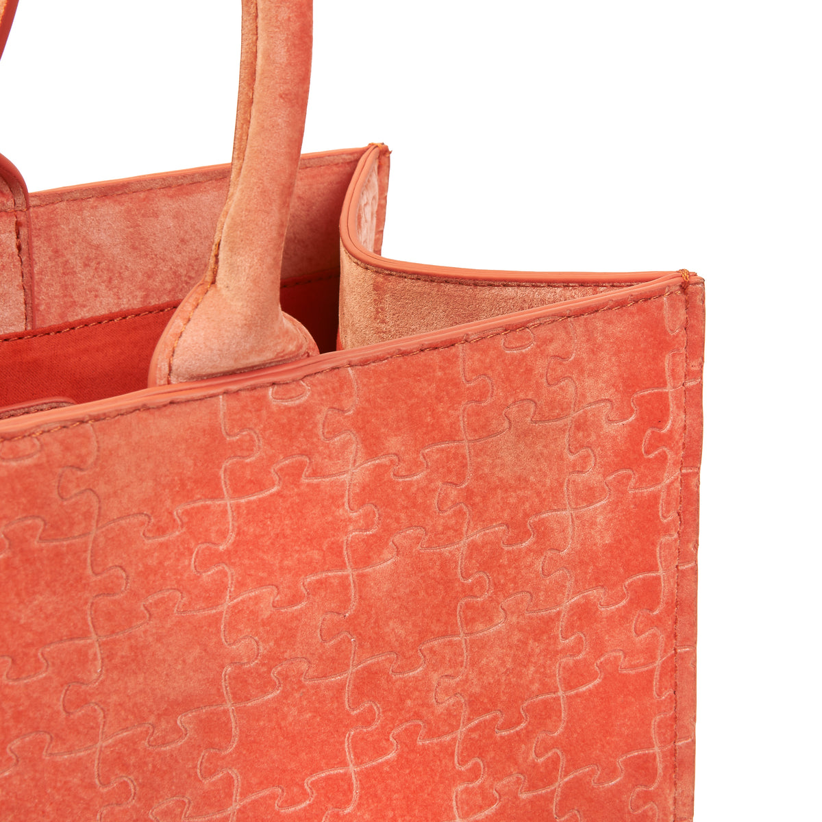 The Kemi Square Shopper — Coral Velvet — top detail
