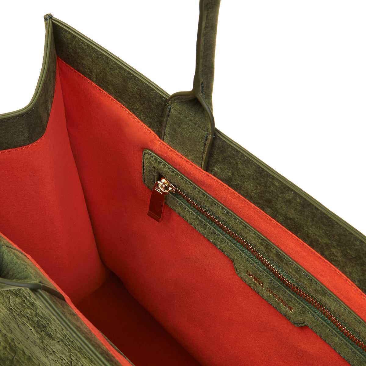 The Kemi Square Shopper — Green Velvet — interior