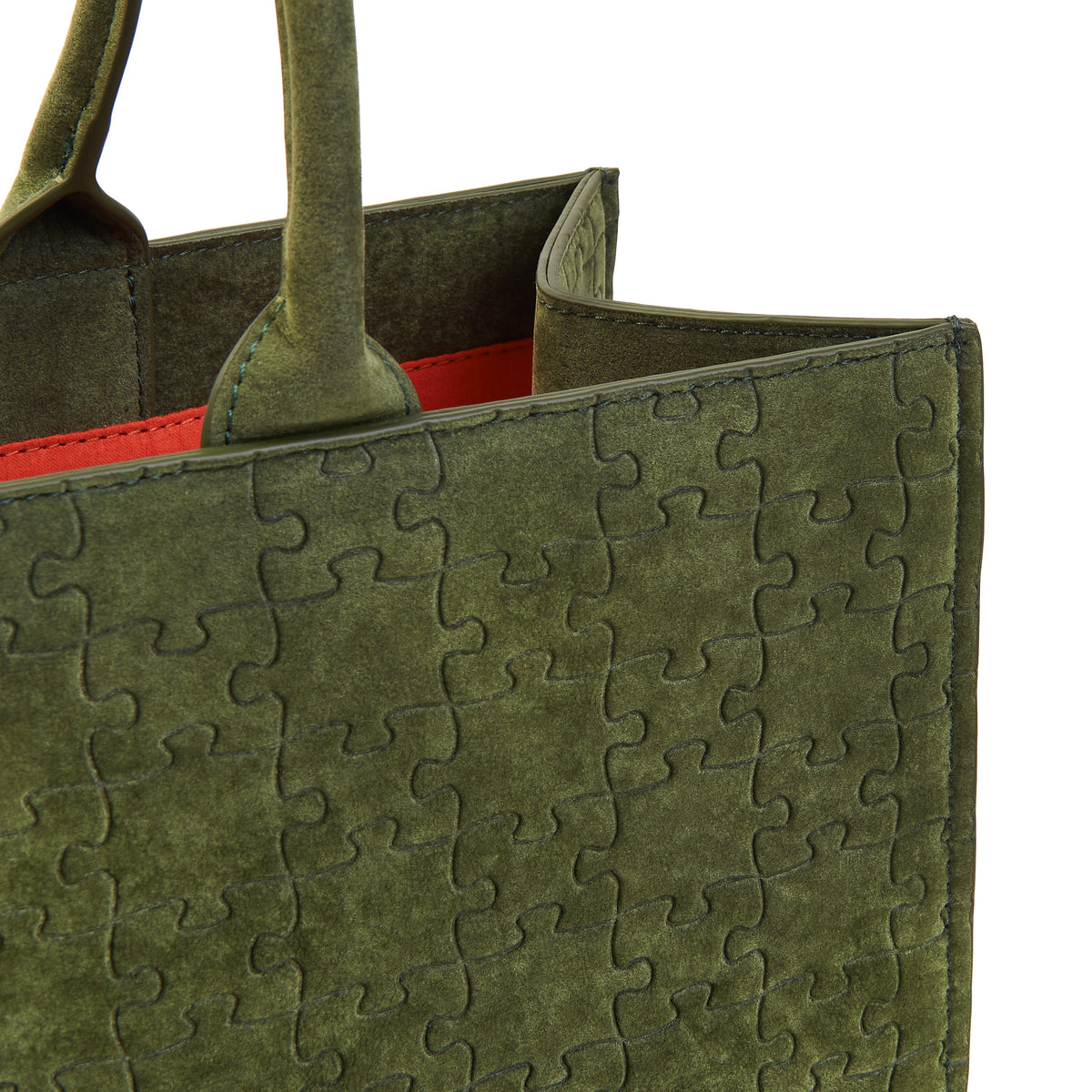 The Kemi Square Shopper — Green Velvet — top detail