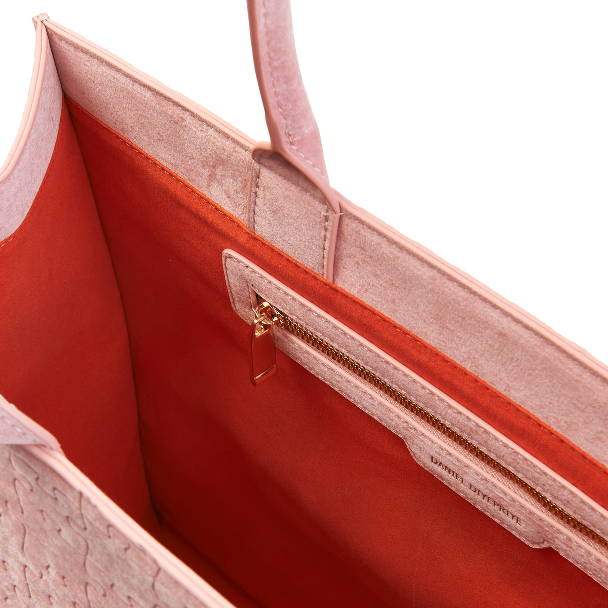 The Kemi Square Shopper — Pink Velvet — interior