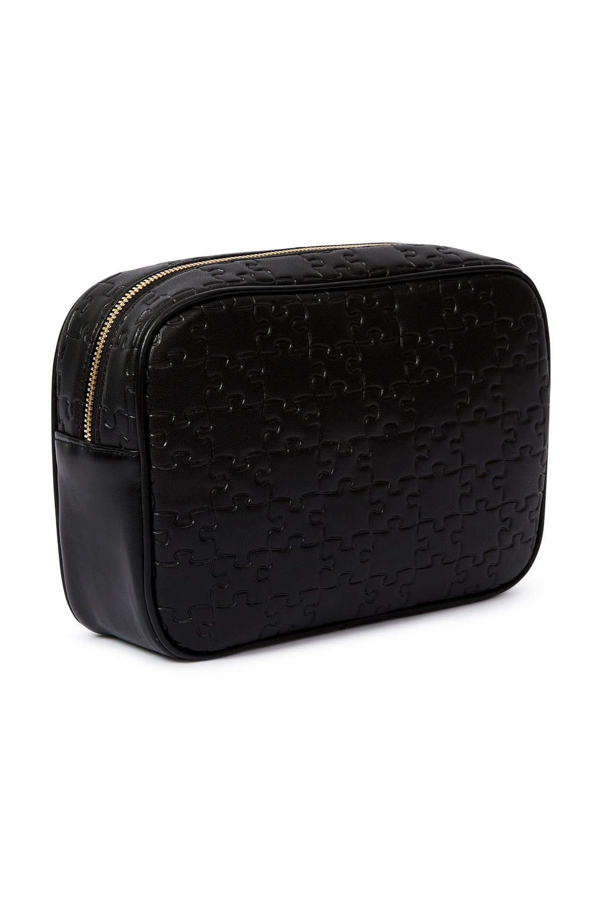 The Nkari Titilope Washbag — Black jigsaw embossed leather — side
