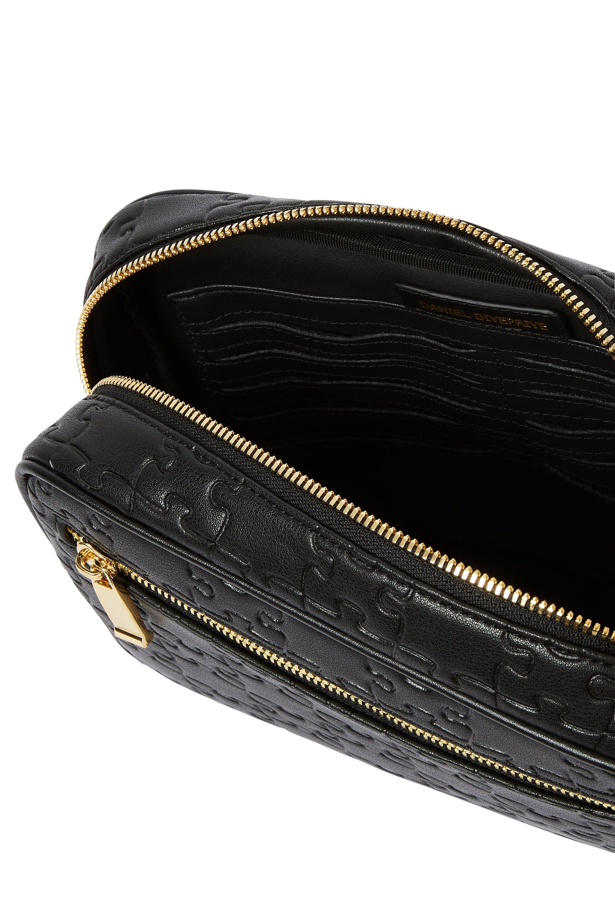 The Nkari Titilope Washbag — Black — interior with gold zip