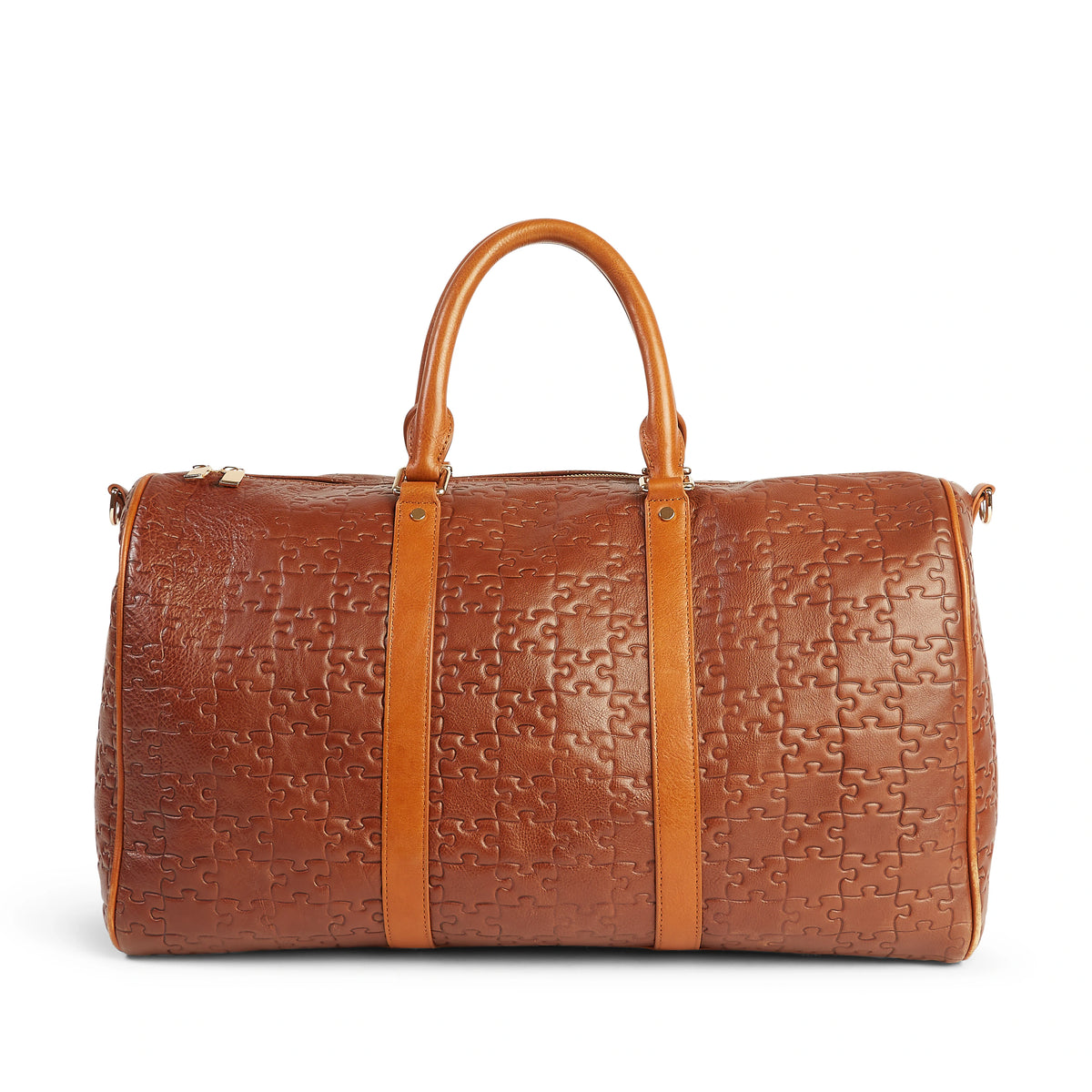 The Abimbola Duffle Bag · Nkari Waxed Brown puzzle-embossed leather · front view