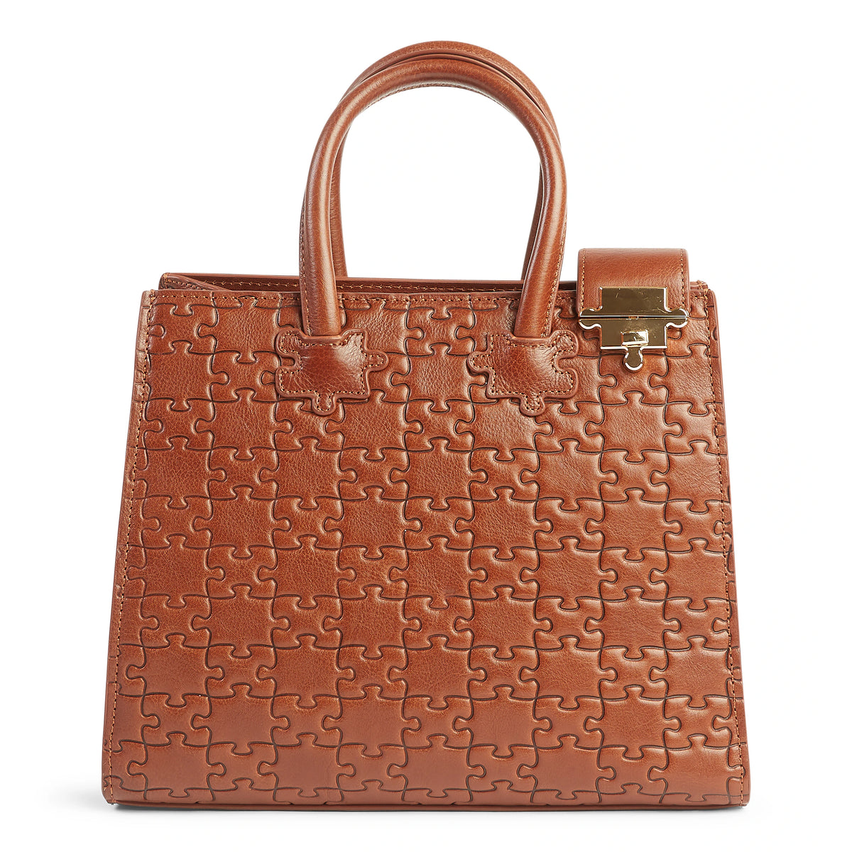 The Ibukun Tote in Nkari Waxed Brown puzzle-embossed leather · front view