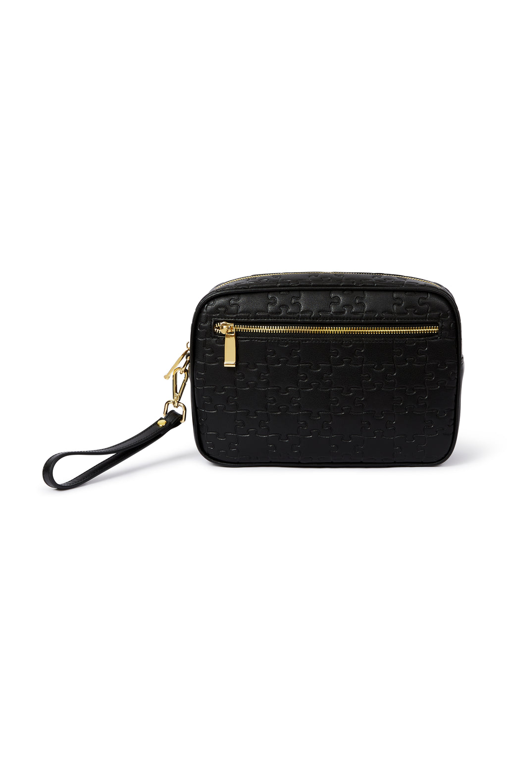 The Yemisi Jigsaw Wash Bag — Black Cowhide — front hero